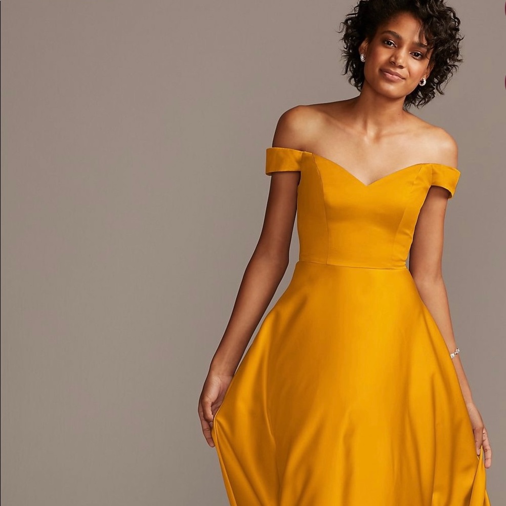 Off-the-Shoulder Satin A-Line Bridesmaid Dress